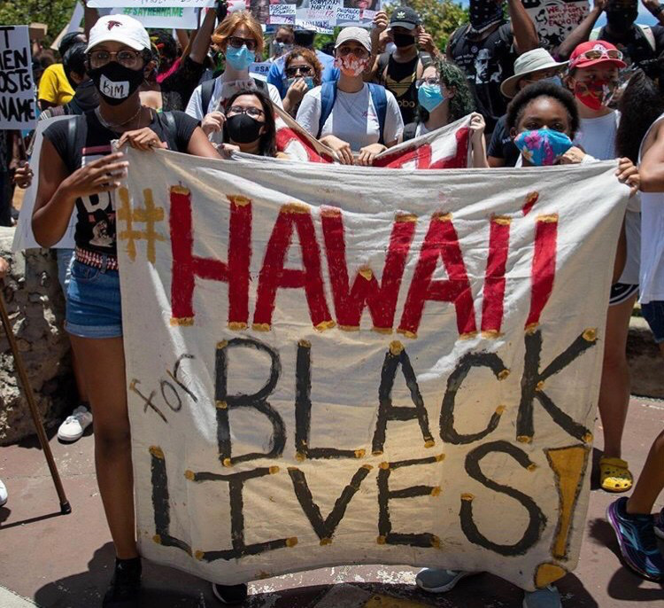 Members of Hawaii for Black Lives during a protest in Waikiki 