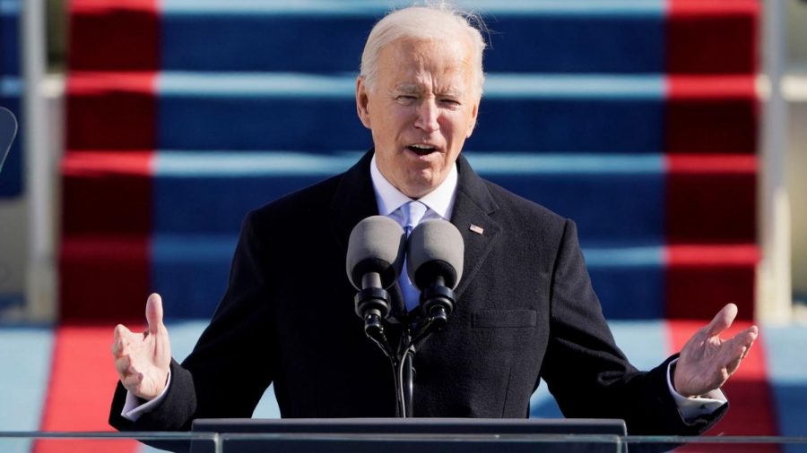 Biden gives his inauguration speech at the Capitol. 