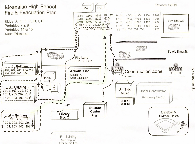 The fire drill evacuation plan can be found in each classroom. 