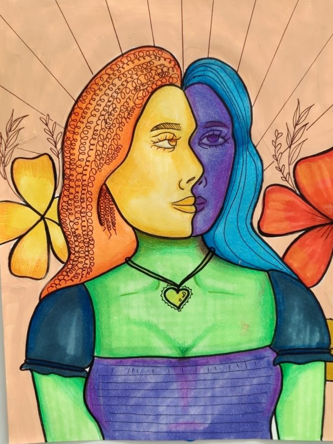 Dianne Marie Cabico  let colors dominate her self-portrait.