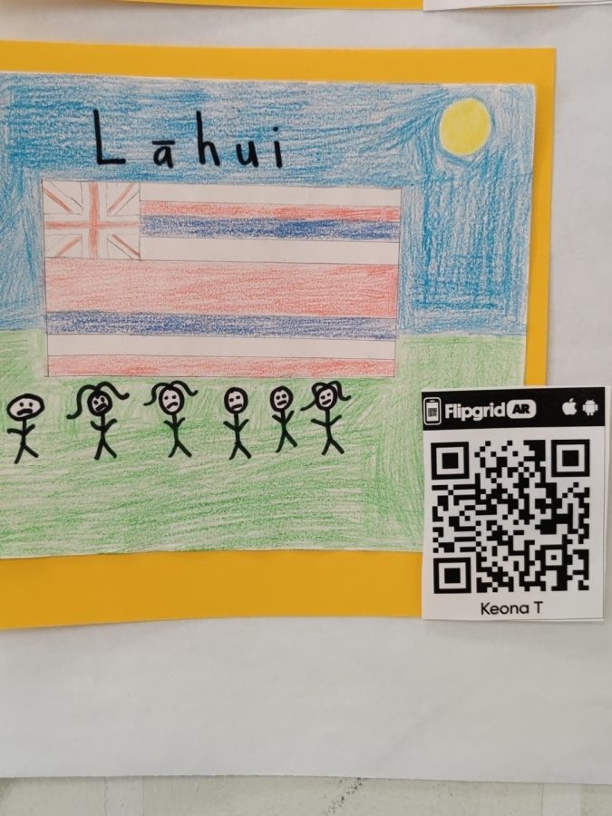 Hawaiian language classes created posters of Hawaiian concepts and recorded their explanations using Flipgrid. Visitors scanned the QR code to hear the audio.