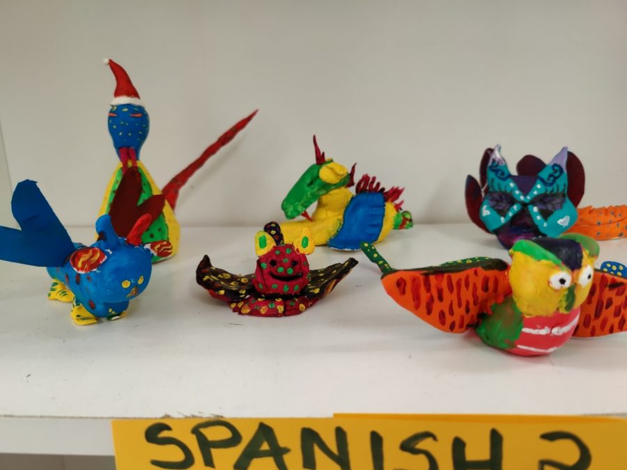Spanish 2 students used paper mache to create these mythical creatures, inspired by the Mexican artist Pedro Linares in 1936.
