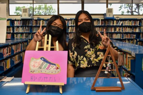 Seniors Amanda Ibanez and Jade Custer presented their Japanese art projects.