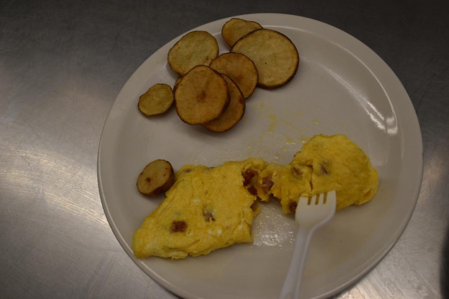 Portuguese sausage omelette and fried potatoes.