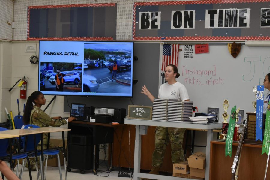 Air Force JROTC Group Commander Jade Anderson  (12) stressed that the ROTC cadets engage in community service projects in addition to learning about the military.