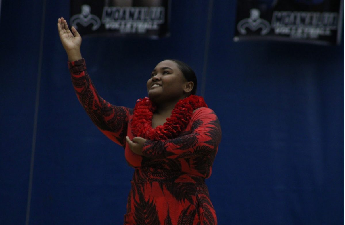 Jania Ford dances hula to the song “E Ku’u Sweet Lei Poina Ole” by Raiatea Helm.